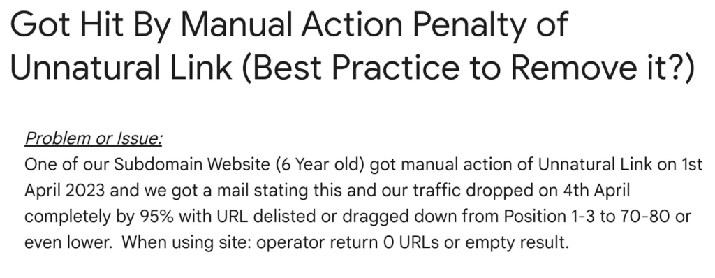 example of a unnatural link google penalty